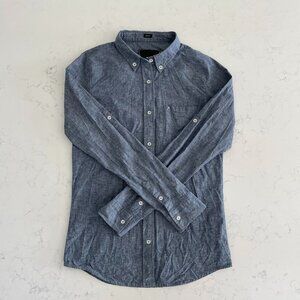 Lifetime Slim Fit Casual Adj L or Elbow Slv Button Down Denim Shirt Blue Sz M